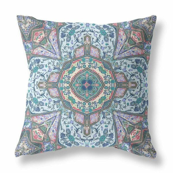 Palacedesigns 16 in. Medallion Indoor Outdoor Throw Pillow Pale Blue & Pink PA3110644